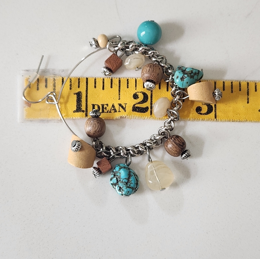 Silver and Turquoise Beaded Hoop Earrings By M. Haskell - Picture 8 of 10